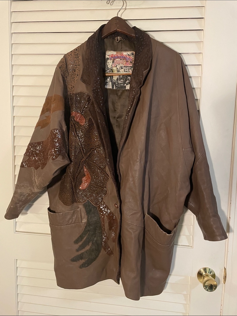 Flamingo Paris Brown Leather Textured Embellished Vintage Incredible Jacket